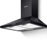Devanti Range Hood, Powder-Coated Steel, 600mm, Black, 3-Speed, LED Lamp, Strong Suction, Removable Filters