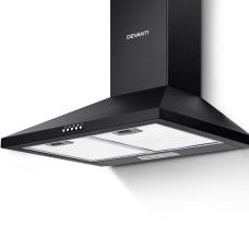 Devanti Range Hood, Powder-Coated Steel, 600mm, Black, 3-Speed, LED Lamp, Strong Suction, Removable Filters