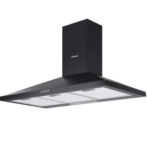 Devanti Range Hood, Black Powder-Coated Steel, 900mm, Wall Mounted, High Performance, 3-Speed, LED Lighting