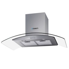 Devanti 900mm Wall Mounted Range Hood with Stainless Steel & Tempered Glass, 3-Speed, LED Lights & Filter Indicator