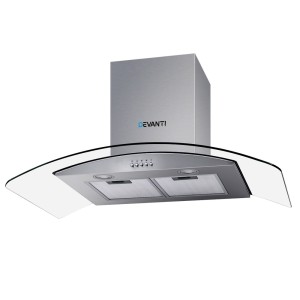 Devanti 900mm Wall Mounted Range Hood with Stainless Steel & Tempered Glass, 3-Speed, LED Lights & Filter Indicator