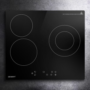 Devanti 60cm Electric Ceramic Cooktop 4 Burner Hob Touch Control Black Glass, 5200W, Timer, Child Lock