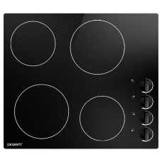 Devanti Electric Ceramic Cooktop, 60cm, Black Glass, 6000W, 4 Cooking Zones, LED Display, Overheat Protection Devanti Electric Ceramic Cooktop, 60cm, Black Glass, 6000W, 4 Cooking Zones, LED Display, Overheat Protection