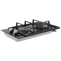 Devanti 30cm 2 Burner Gas Cooktop Built-in Glass Stove NG/LPG, Wok Burner, Flame Failure Device, Cast Iron Trivets