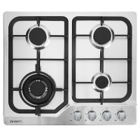 Devanti 60cm Gas Cooktop 4 Burner Stainless Steel, Cast Iron Grates, Wok Burner, Safety Lock, LPG Compatible