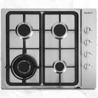 Devanti 60cm Gas Cooktop Stove Hob Silver Stainless Steel 4 Burners Wok Semi-Rapid LPG Conversion Kit Included