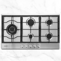 Devanti 90cm 5 Burner Gas Cooktop Stainless Steel Built-In Stove with Cast Iron Grates, LPG Conversion Kit Included