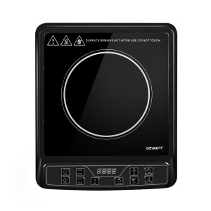 Devanti Induction Cooktop, Black Ceramic Glass, 30cm Portable Cooker, 10 Power Levels, 6 Cooking Modes, LED Display