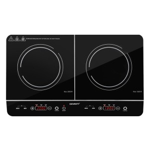 Devanti Induction Cooktop, Black Ceramic Glass, 60cm, Portable Cooker with 2 Zones, Touch Control, 3500W Power