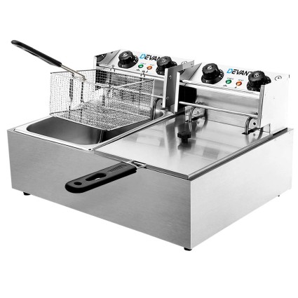 Devanti 20L Electric Commercial Deep Fryer Double Baskets 4400W - Stainless Steel, Quick-Heat, Dual Temp Control