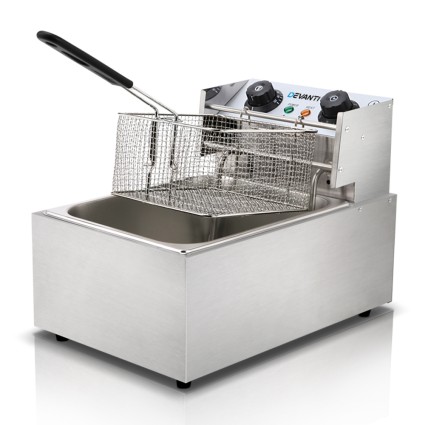 Devanti 10L Commercial Electric Deep Fryer 2200W Single Basket Stainless Steel Tank 6L Oil Capacity Timer