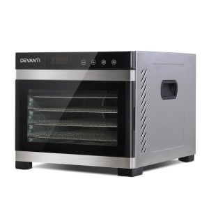 Devanti 6-Tray Food Dehydrator with LCD Control, Stainless Steel Body & Trays, Adjustable Timer & Thermostat, 420-500W