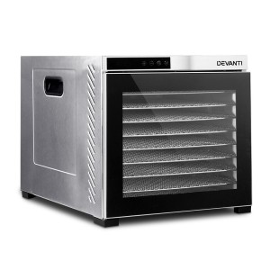 Devanti 10-Tray Food Dehydrator with Stainless Steel Trays, LCD Touch Control, 35-75°C Adjustable Thermostat, 900W-1100W