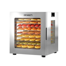 Devanti 10-Tray Stainless Steel Food Dehydrator with Glass Door, LED Controls, 850W, Adjustable Thermostat & Timer