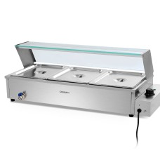 Devanti Commercial Bain Marie Food Warmer with 3 Stainless Steel Pans, Adjustable 30-110°C, 1000W, Easy Clean