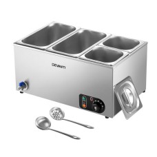 Devanti Commercial Food Warmer Bain Marie with 4 Stainless Steel Pans, Adjustable Thermostat, 1200W, 91cm Buffet Server