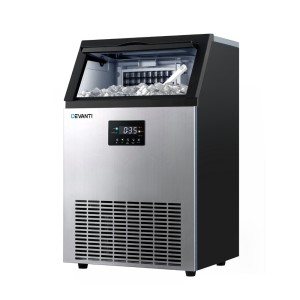 Devanti 45kg Commercial Ice Maker Machine Stainless Steel, 45 Cubes per Cycle, LED Control, Self-Cleaning, Black/Silver