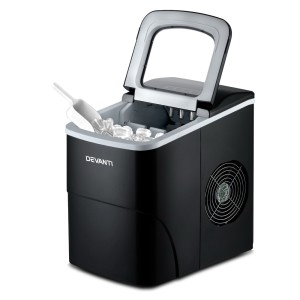 Devanti Portable Ice Cube Maker 2L Water Tank, Quick 9-Cube Cycles, Freon-Free, Compact Black Benchtop Machine