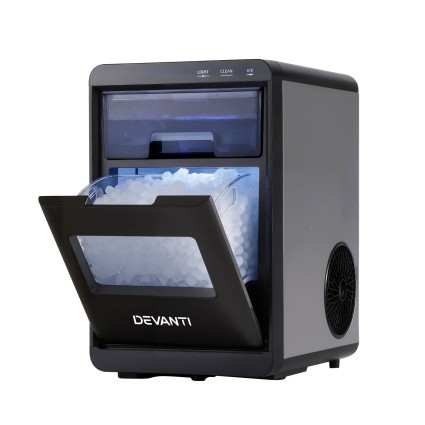 Devanti 20kg Stainless Steel Chewable Nugget Ice Maker, Self-Cleaning, Countertop, Energy Efficient, Quiet Operation
