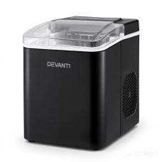 Devanti Portable 12kg Ice Maker Machine, Self-Cleaning, Black, 1.2L, Quiet, Countertop Design with Scoop and Basket