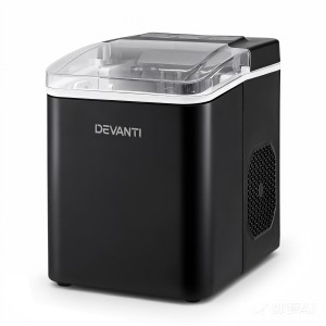 Devanti Portable 12kg Ice Maker Machine, Self-Cleaning, Black, 1.2L, Quiet, Countertop Design with Scoop and Basket