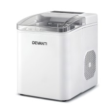 Devanti 12kg Portable Ice Maker, Self-Cleaning, 1.2L, White, Quiet, Countertop Design, 9 Cubes in 6-7