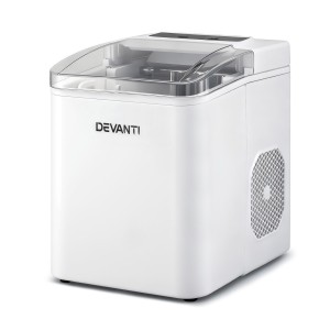 Devanti 12kg Portable Ice Maker, Self-Cleaning, 1.2L, White, Quiet, Countertop Design, 9 Cubes in 6-7