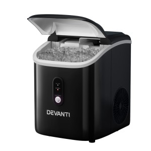 Devanti Nugget Ice Maker Machine, Plastic, Compact Black, 15kg/24hr Capacity, Quick 5-10 Min Cycles, Energy Efficient