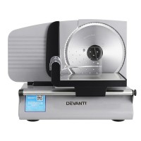 Devanti 200W Meat Slicer 0–15mm Adjustable Stainless Steel Blade Food Slicer for Kitchen Silver 37x26x27cm