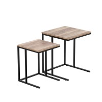 Artiss Nesting Coffee Table Set of 2, Particle Board & Steel, Dark Wood Tone, Space-Saving, Industrial Style