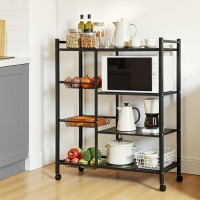 Artiss 4-Tier Kitchen Rack with 3 Mesh Baskets Lockable Wheels Reinforced Steel Dark Grey Storage Shelf