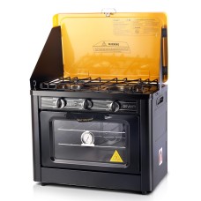 Devanti Portable Gas Oven and Stove, Stainless Steel, Black, 53.5x30x46cm, Outdoor Cooking, LPG, Twin Burners