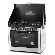 Devanti Portable Gas Oven and Stove, Stainless Steel, Silver, 53.5x30x46cm, Outdoor Cooking, LPG Compatible