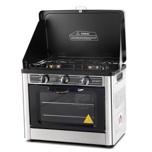 Devanti Portable Gas Oven and Stove, Stainless Steel, Silver, 53.5x30x46cm, Outdoor Cooking, LPG Compatible