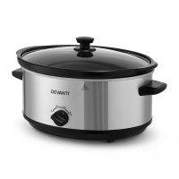 Devanti 6.5L Slow Cooker Electric Multi Cooker Oval Stoneware 3 Heat Settings Keep Warm Silver 240W Multi