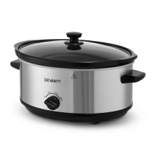 Devanti 6.5L Slow Cooker Electric Multi Cooker Oval Stoneware 3 Heat Settings Keep Warm Silver 240W Multi