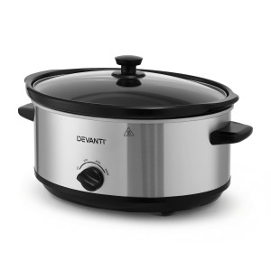 Devanti 6.5L Slow Cooker Electric Multi Cooker Oval Stoneware 3 Heat Settings Keep Warm Silver 240W Multi