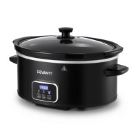 Devanti 5.6L Slow Cooker Electric Multi Cooker 3 Heat Settings Keep Warm Function Black 230W 41cm Oval