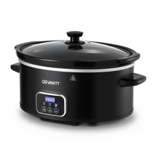 Devanti 5.6L Slow Cooker Electric Multi Cooker 3 Heat Settings Keep Warm Function Black 230W 41cm Oval