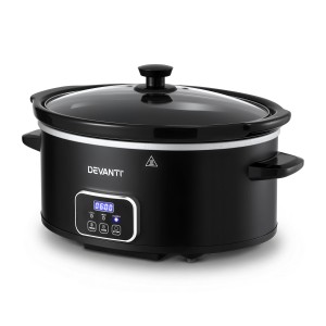 Devanti 5.6L Slow Cooker Electric Multi Cooker 3 Heat Settings Keep Warm Function Black 230W 41cm Oval