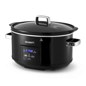 Devanti 8L Electric Slow Cooker Multi Cooker – Programmemable, 3 Heat Settings, Stoneware Pot, Keep Warm, Black