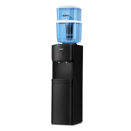 Devanti 22L Water Cooler Dispenser Stand Black with 7-Stage Filtration, Dual Hot Cold Taps, Child Lock, Metal Body