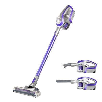 Devanti 150W Cordless Stick Vacuum Cleaner - Bagless, 160° Swivel, HEPA Filter, 25min Run Time, Purple, Grey