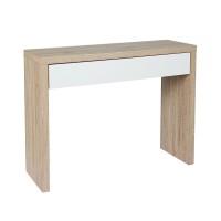 Artiss Console Table with Storage Drawer, White & Pine, 100x35x80cm, Scandinavian Style, Easy Assembly