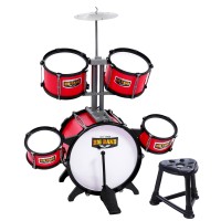 Keezi 7-Piece Kids Drum Set - PVC Finish, Red, 3+ Years, Includes Bass, Toms, Cymbal, Drumsticks, Stool - EN71 Certified