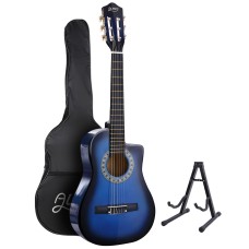 Alpha 34 Inch Classical Guitar, Wooden Body, Blue, Nylon Strings, Beginner Bundle w/ Stand, Picks, Bag, Capo