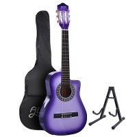 Alpha 34 Inch Classical Guitar, Laminated Linden, Purple, Nylon String, Beginner Set with Stand & Accessories