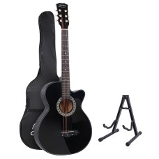 Alpha Acoustic Guitar, Laminated Linden, 38 Inch, Black, Steel Strings, Cutaway Design, Stand & Accessories Included Alpha Acoustic Guitar, Laminated Linden, 38 Inch, Black, Steel Strings, Cutaway Design, Stand & Accessories Included