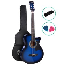 Alpha 38 Inch Acoustic Guitar, Laminated Linden, Full Size Cutaway, Blue, Steel Strings, with Bag and Accessories Alpha 38 Inch Acoustic Guitar, Laminated Linden, Full Size Cutaway, Blue, Steel Strings, with Bag and Accessories
