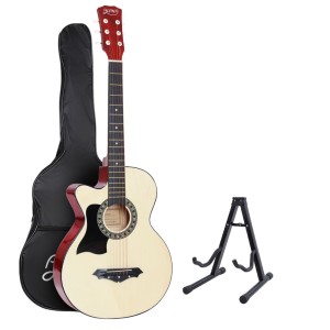 Alpha 38" Left-Handed Acoustic Guitar, Wooden Body, Steel Strings, Stand Included, Perfect for Left-Handed Players